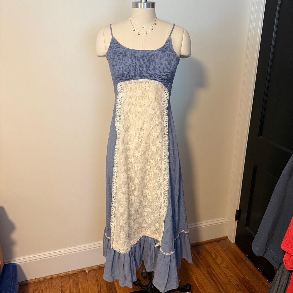 Vintage Blue Sundress with Lace Panel